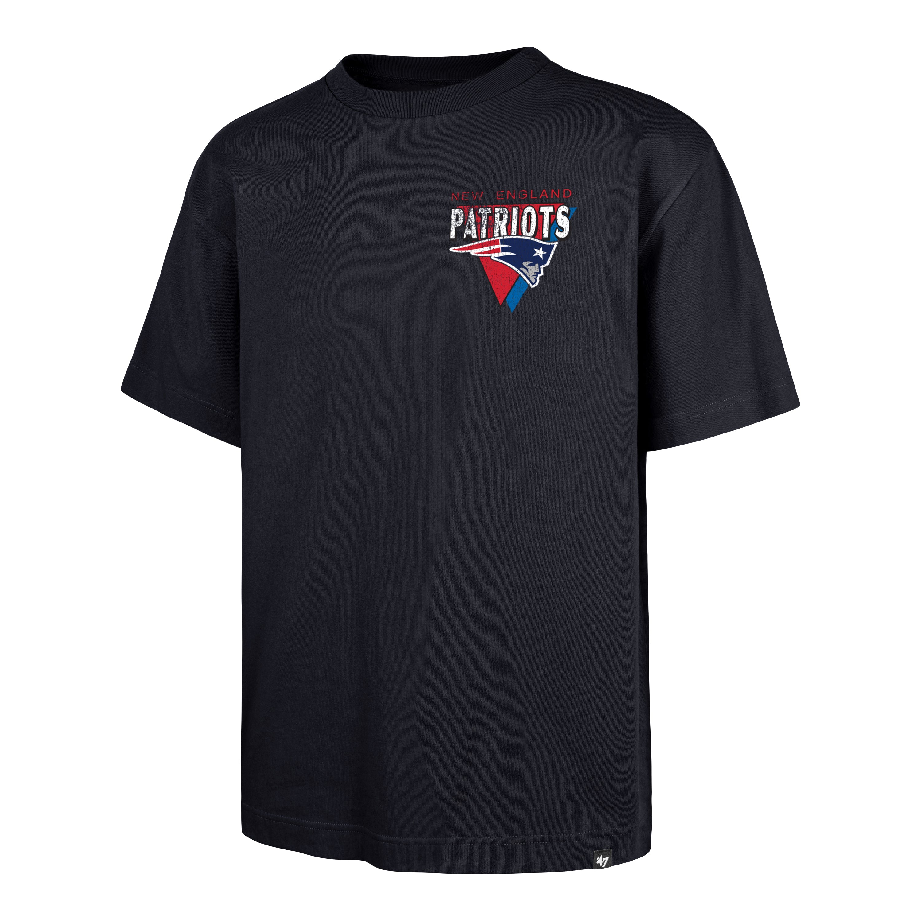 Playera manga corta '47 New England Patriots NFL Fundation en algodón, estampado frontal con nombre Patriots y logo del equipo en la espalda, unisex