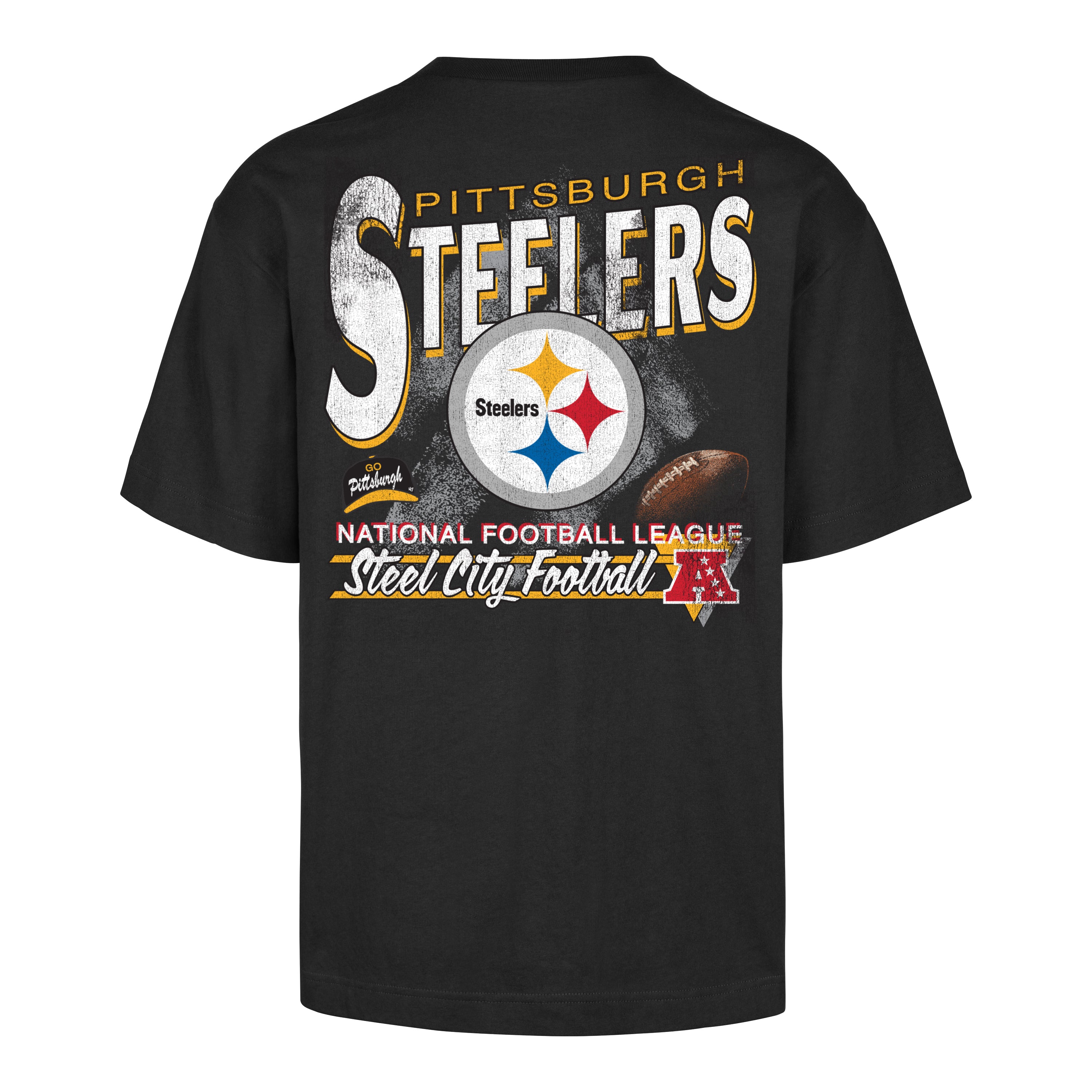 Playera manga corta '47 Pittsburgh Steelers NFL Fundation en algodón, estampado frontal con nombre Steelers y logo del equipo en la espalda, unisex