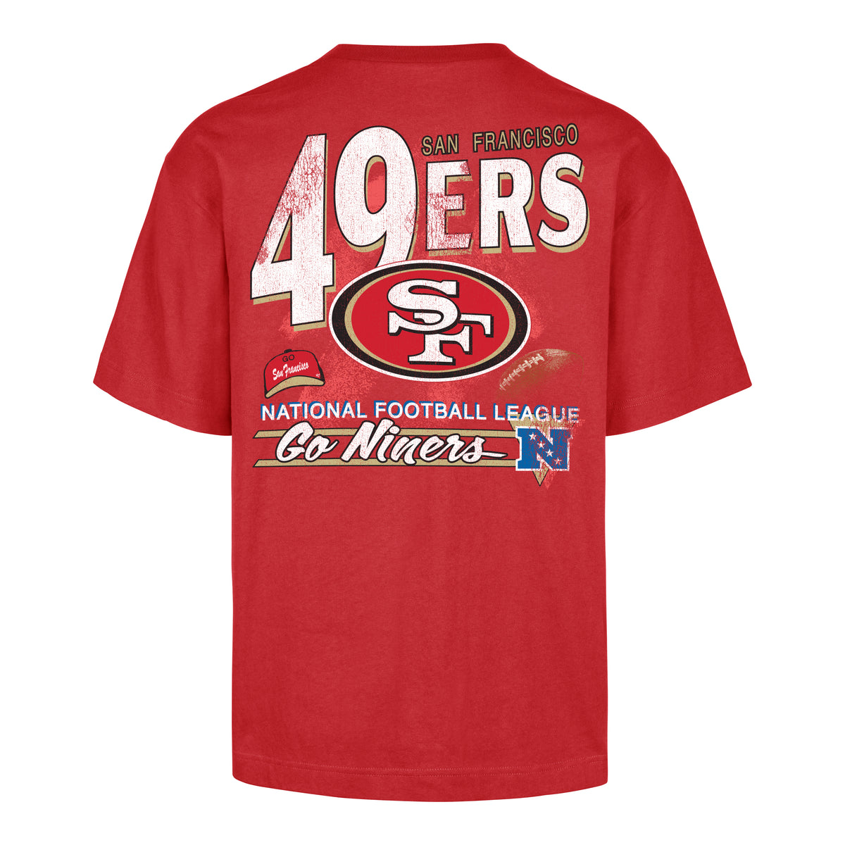 Playera manga corta '47 San Francisco 49ers NFL Fundation en algodón, estampado frontal con nombre 49ers y logo del equipo en la espalda, unisex