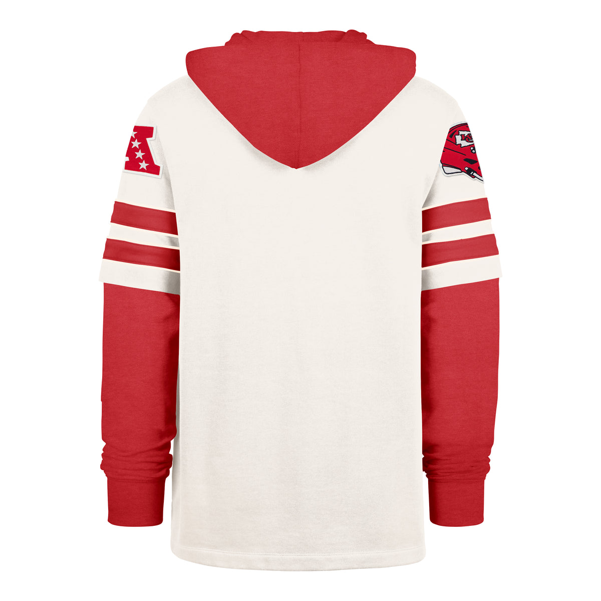 Sudadera '47 Kansas City Chiefs NFL Split Zone II heavyweight hoodie en algodón y poliéster, bordado al frente con nombre y logo de los Chiefs, casco y nombre bordado en manga derecha, logo NFL en manga izquierda