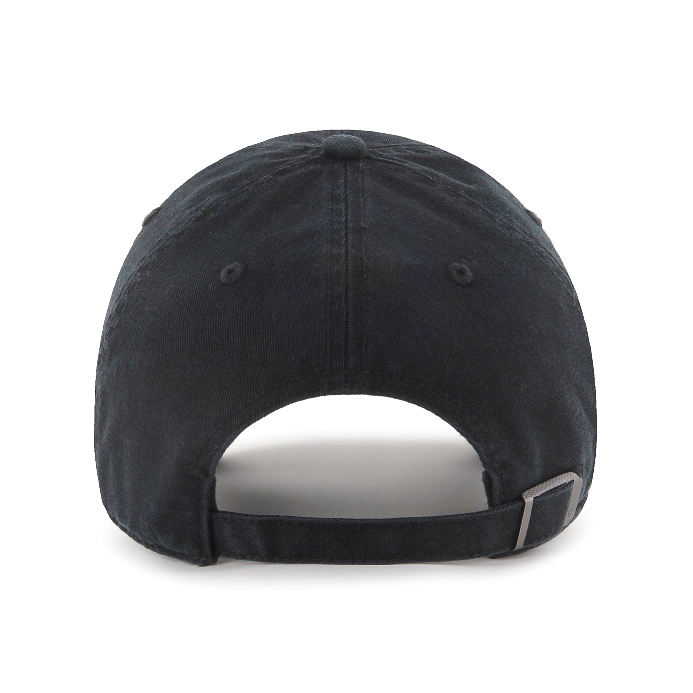 Gorra '47 Clean Up New York Yankees MLB Base Runner Script en algodón negro, visera curva sin estructura con logo script monochrome de los Yankees bordado al frente y emblema '47 en rosa en el lateral, cierre strapback ajustable