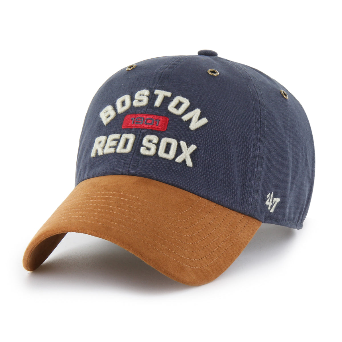 Gorra '47 Clean Up Boston Red Sox MLB Windham gris azulado en algodón con visor suede, diseño two tone con nombre Red Sox bordado al frente y strapback ajustable
