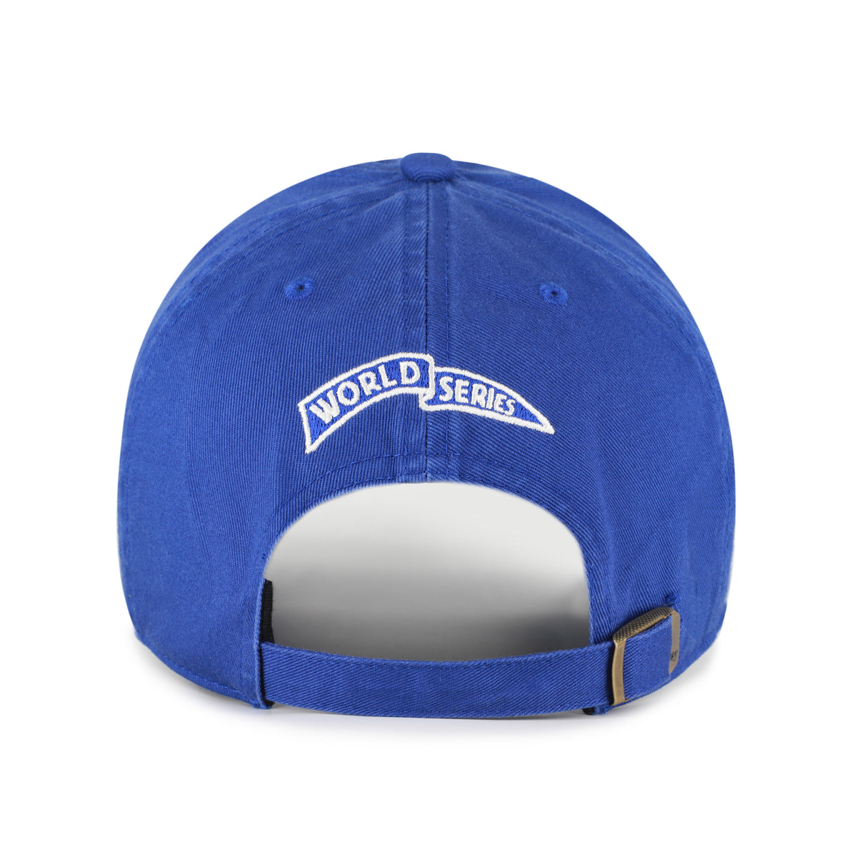 Gorra '47 Clean Up Los Angeles Dodgers MLB Cooperstown World Series azul rey en algodón, logo y nombre Dodgers bordado al frente, World Series bordado en trasera y strapback ajustable