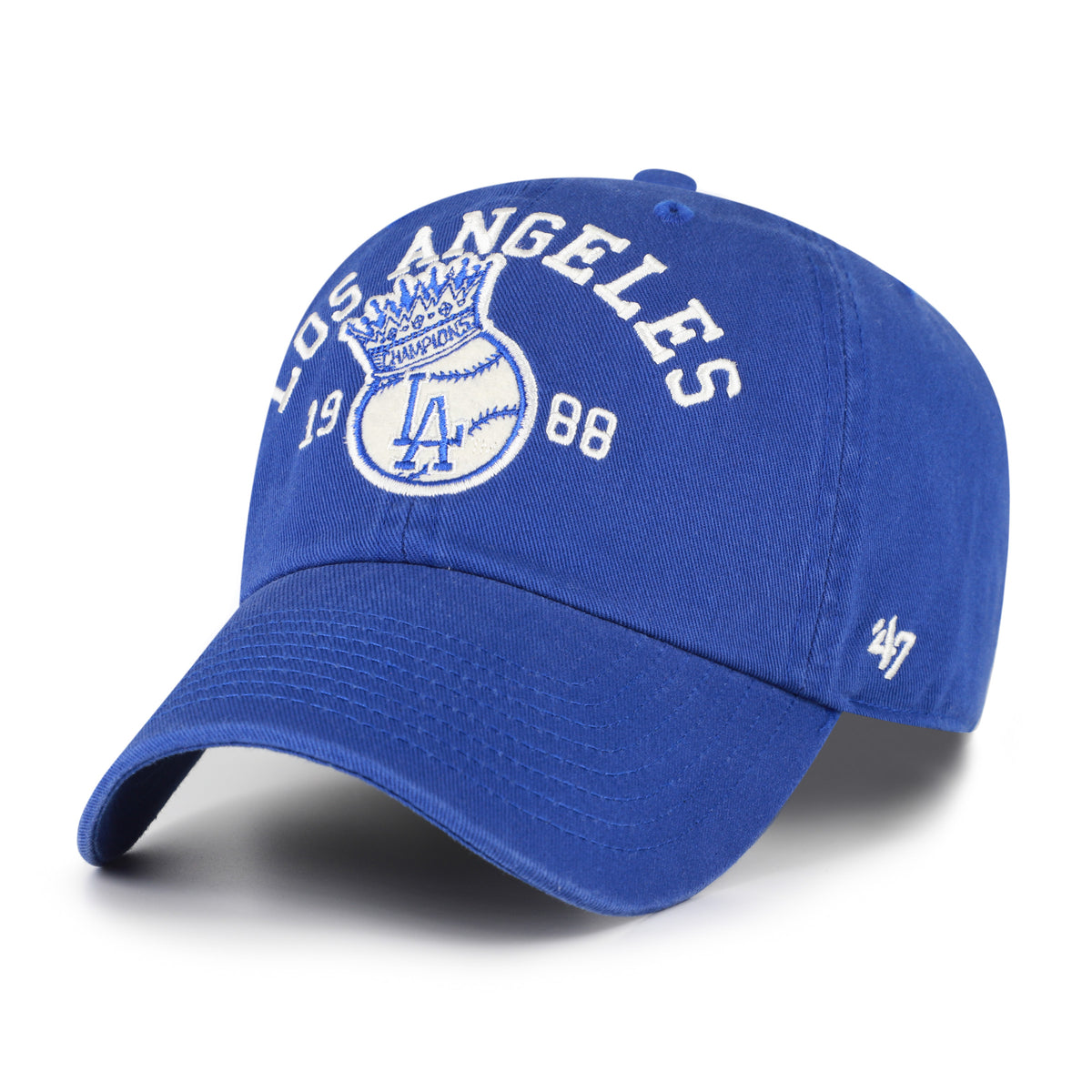 Gorra '47 Clean Up Los Angeles Dodgers MLB Cooperstown World Series azul rey en algodón, logo y nombre Dodgers bordado al frente, World Series bordado en trasera y strapback ajustable