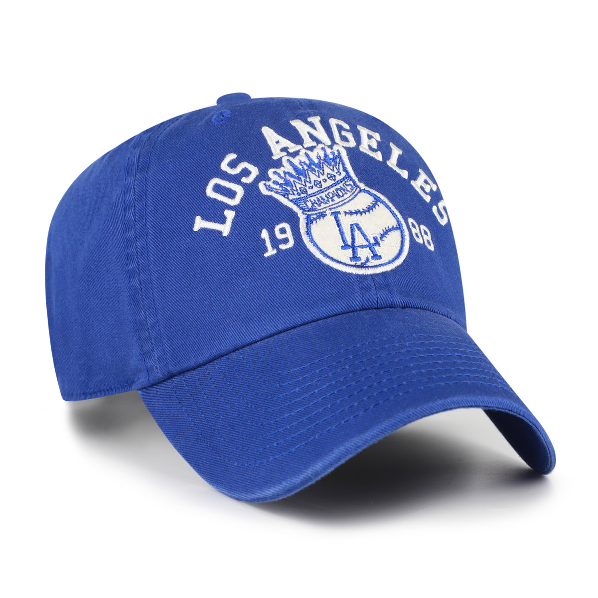 Gorra '47 Clean Up Los Angeles Dodgers MLB Cooperstown World Series azul rey en algodón, logo y nombre Dodgers bordado al frente, World Series bordado en trasera y strapback ajustable