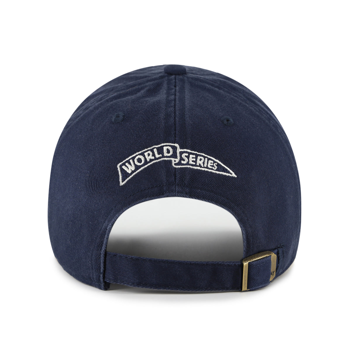 Gorra '47 Clean Up New York Yankees MLB Cooperstown World Series azul marino en algodón, logo y nombre Yankees bordado al frente, World Series bordado en trasera y strapback ajustable