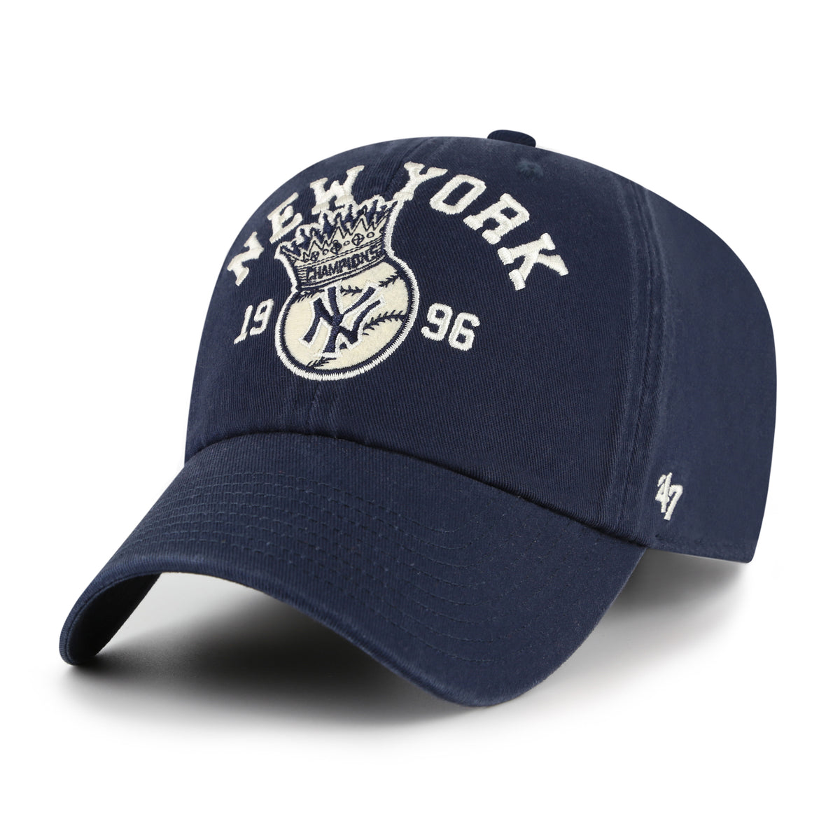 Gorra '47 Clean Up New York Yankees MLB Cooperstown World Series azul marino en algodón, logo y nombre Yankees bordado al frente, World Series bordado en trasera y strapback ajustable