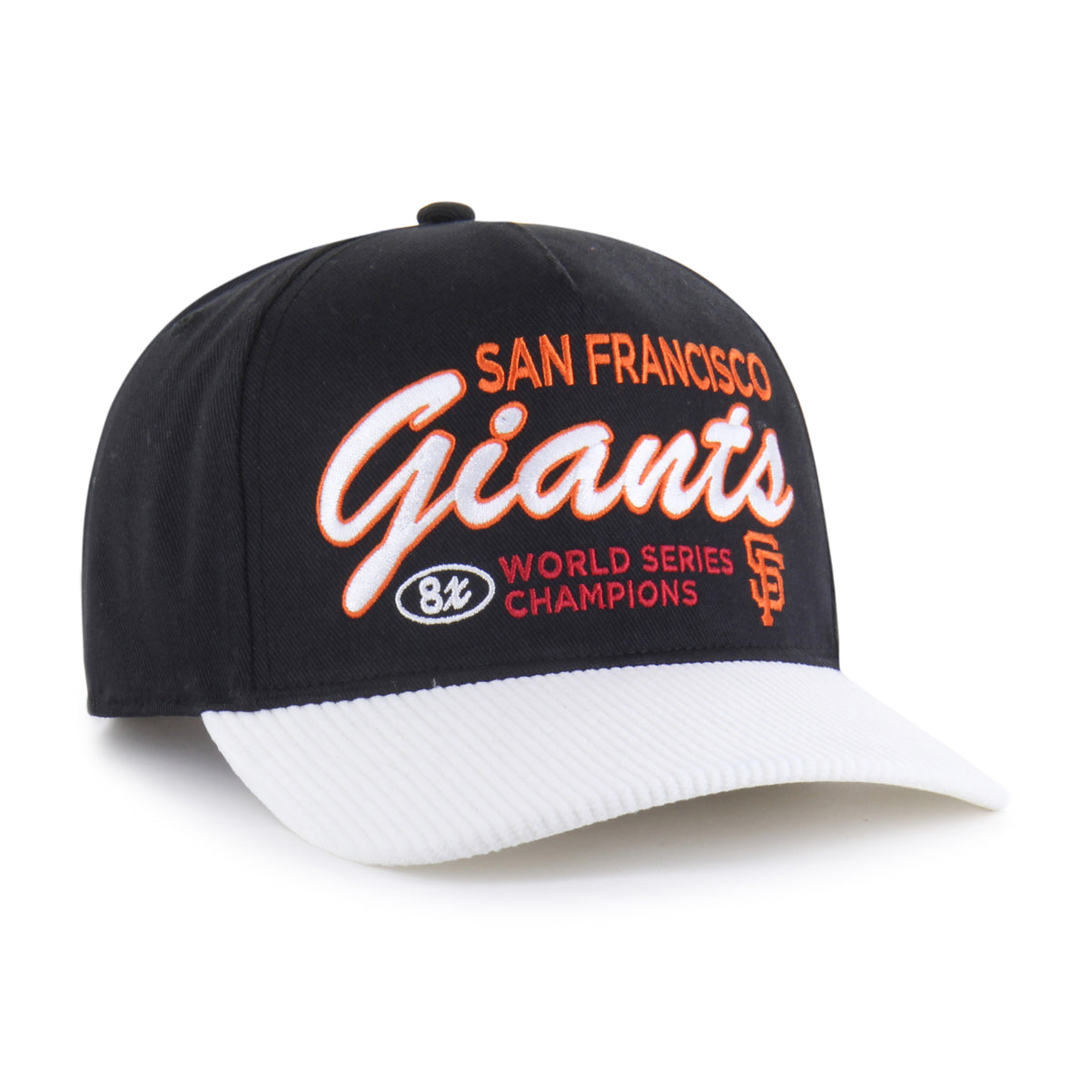 Gorra '47 Hitch RF San Francisco Giants MLB Cooperstown World Series negro en algodón con visor en pana, nombre y logo Giants bordado al frente y snapback ajustable