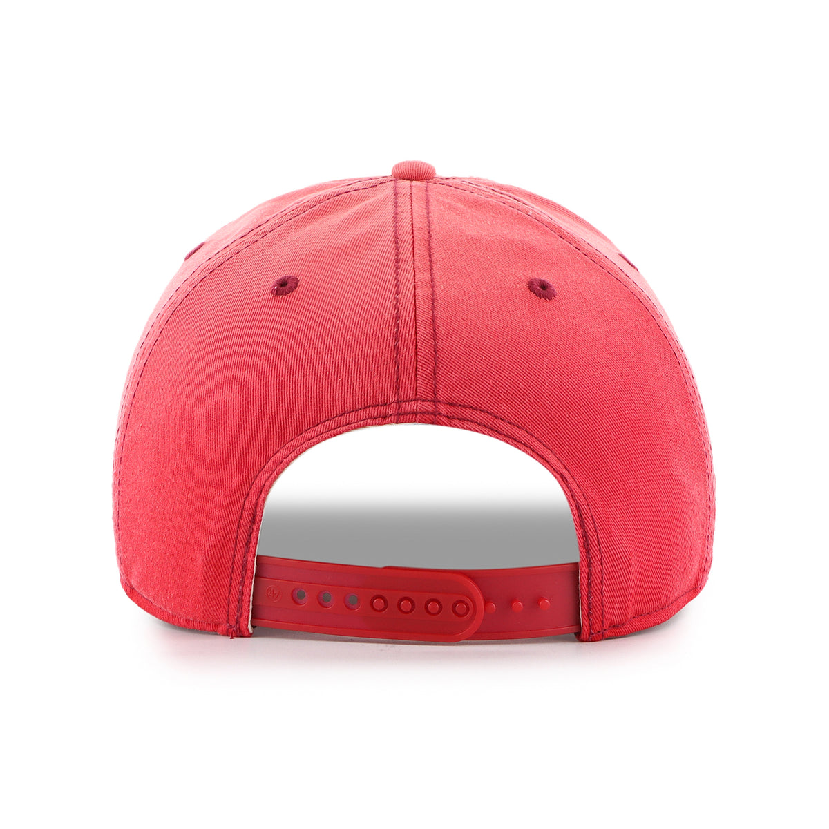 Gorra '47 Hitch RF San Francisco 49ers NFL Dusted Laramie rojo en algodón con acabado desgastado, nombre 49ers bordado al frente, logo lateral y snapback ajustable