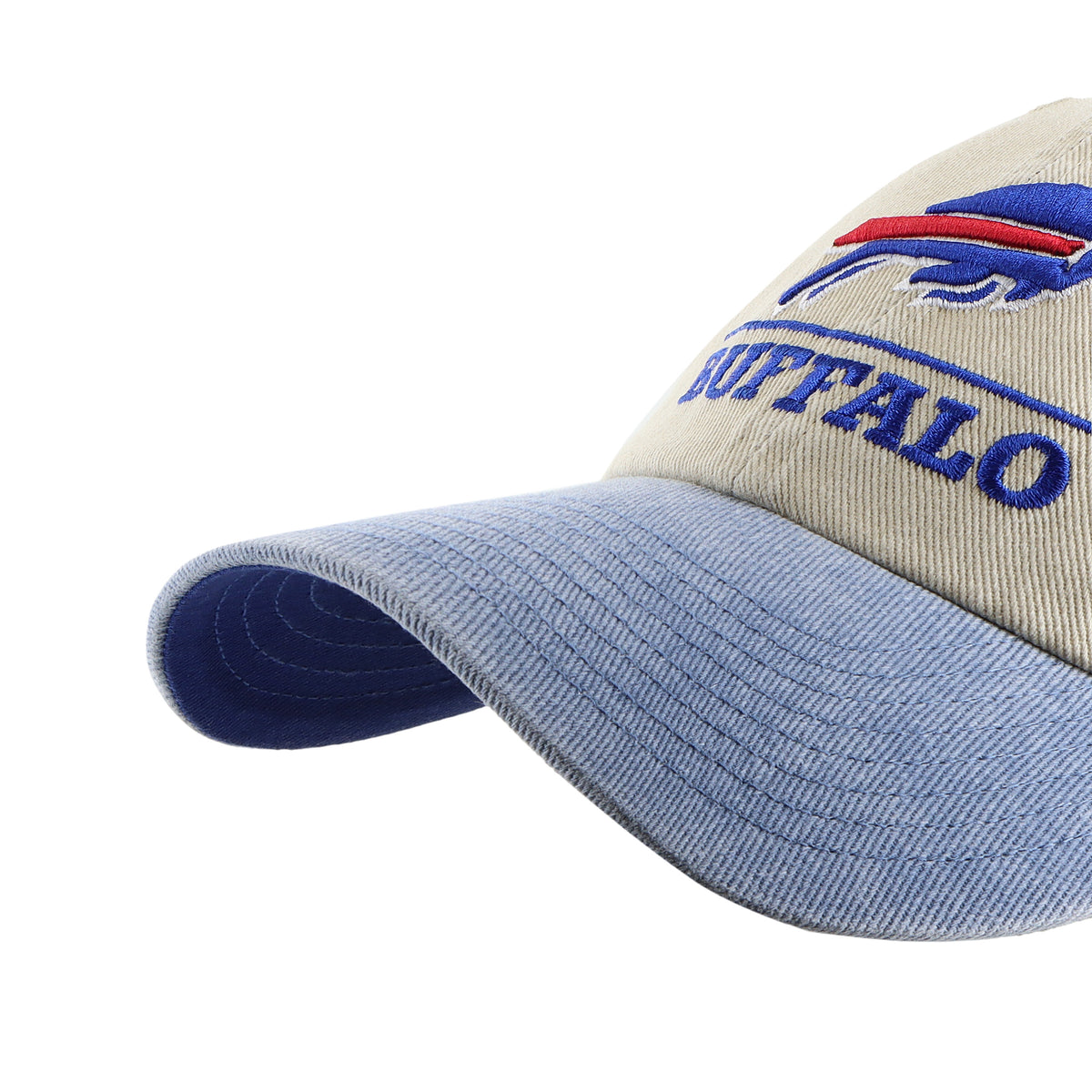 Gorra '47 Clean Up Buffalo Bills NFL Logo Line Two Tone color Beige en algodón, logo y nombre Bills bordado al frente y strapback ajustable