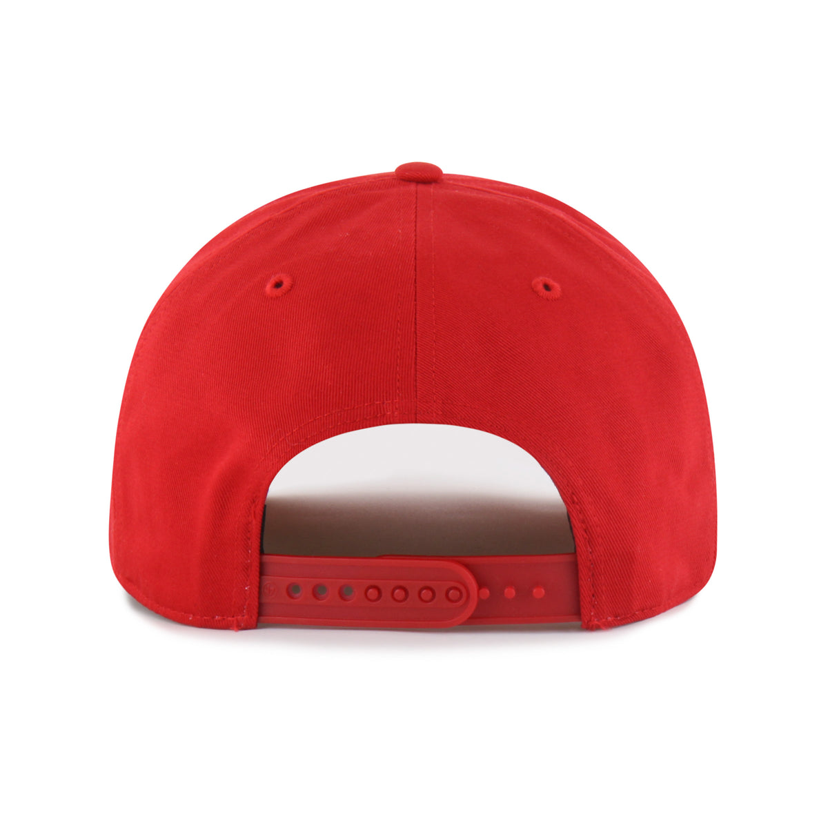 Gorra '47 Hitch RF San Francisco 49ers NFL Overhand rojo en algodón con cordón en visor, ciudad bordada al frente, logo 49ers lateral derecho y snapback ajustable