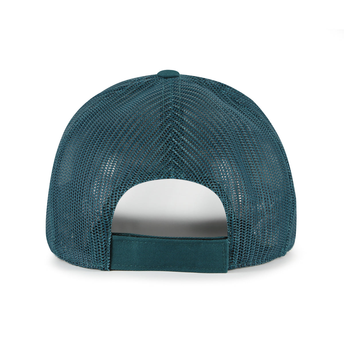 Philadelphia Eagles NFL Roadway Strap ’47 Trucker color Verde azulado, frente y malla verde azulado, visera semicurva, parche blanco con borde gris, logo de cabeza de águila e inscripciones EAGLES y PHILADELPHIA al frente, emblema ’47 blanco lateral y cierre trasero ajustable de velcro.