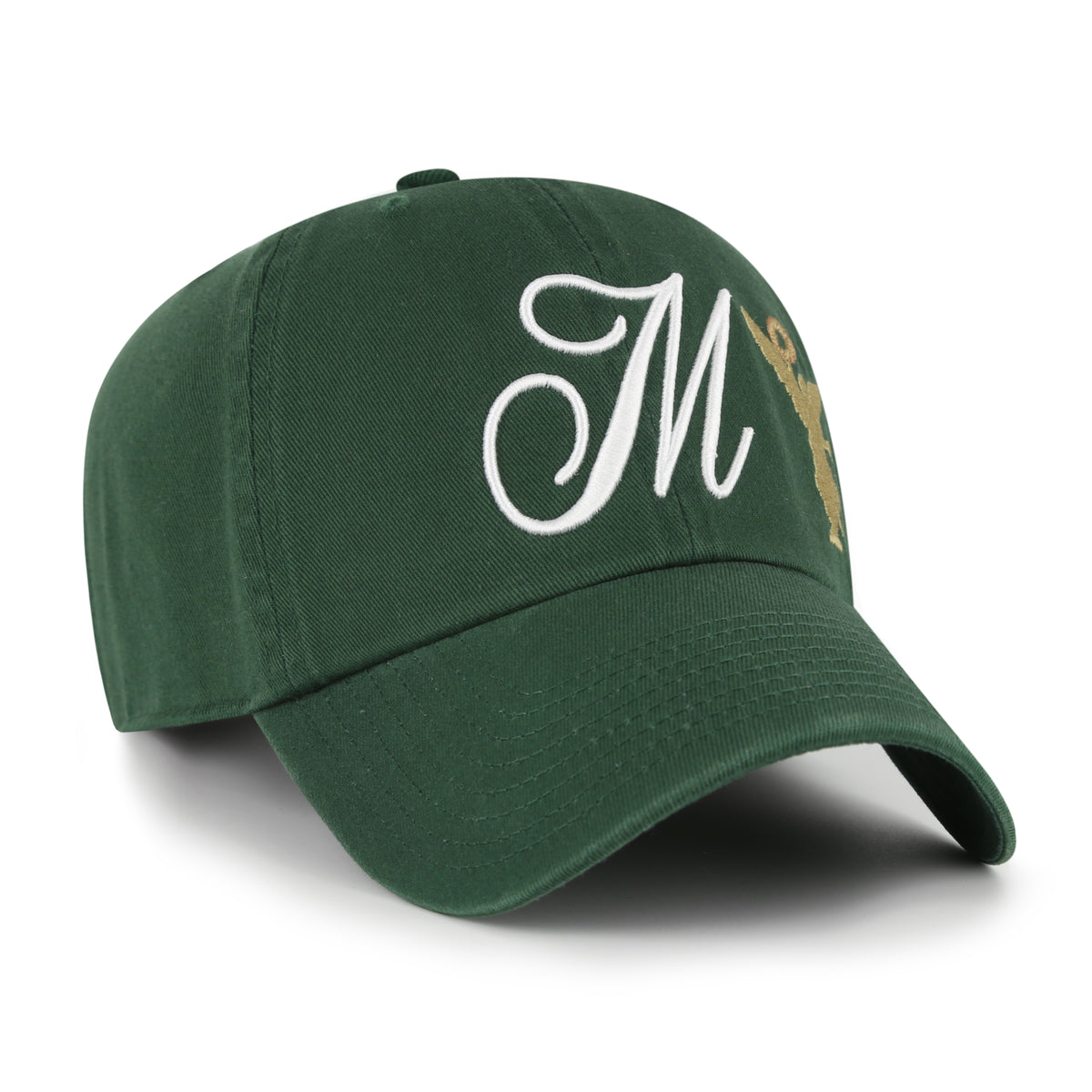 Gorra '47 Clean Up México Collection City Icon verde oscuro en algodón con Ángel de la Independencia y M bordados al frente, guitarra bordada en la espalda y strapback ajustable