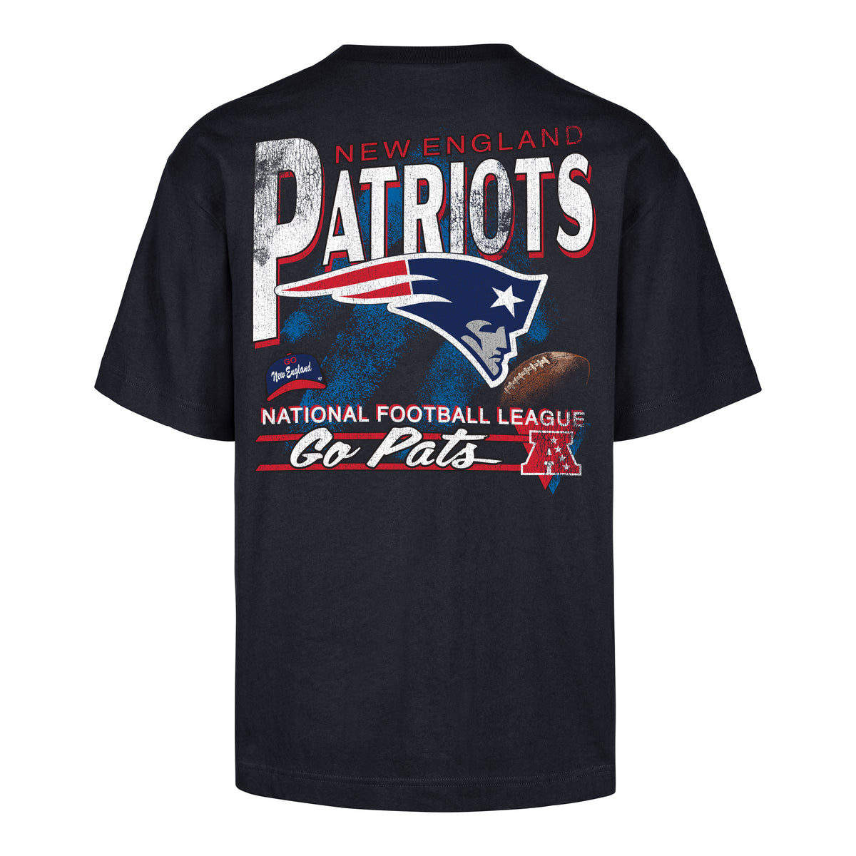 Playera manga corta '47 New England Patriots NFL Fundation en algodón, estampado frontal con nombre Patriots y logo del equipo en la espalda, unisex