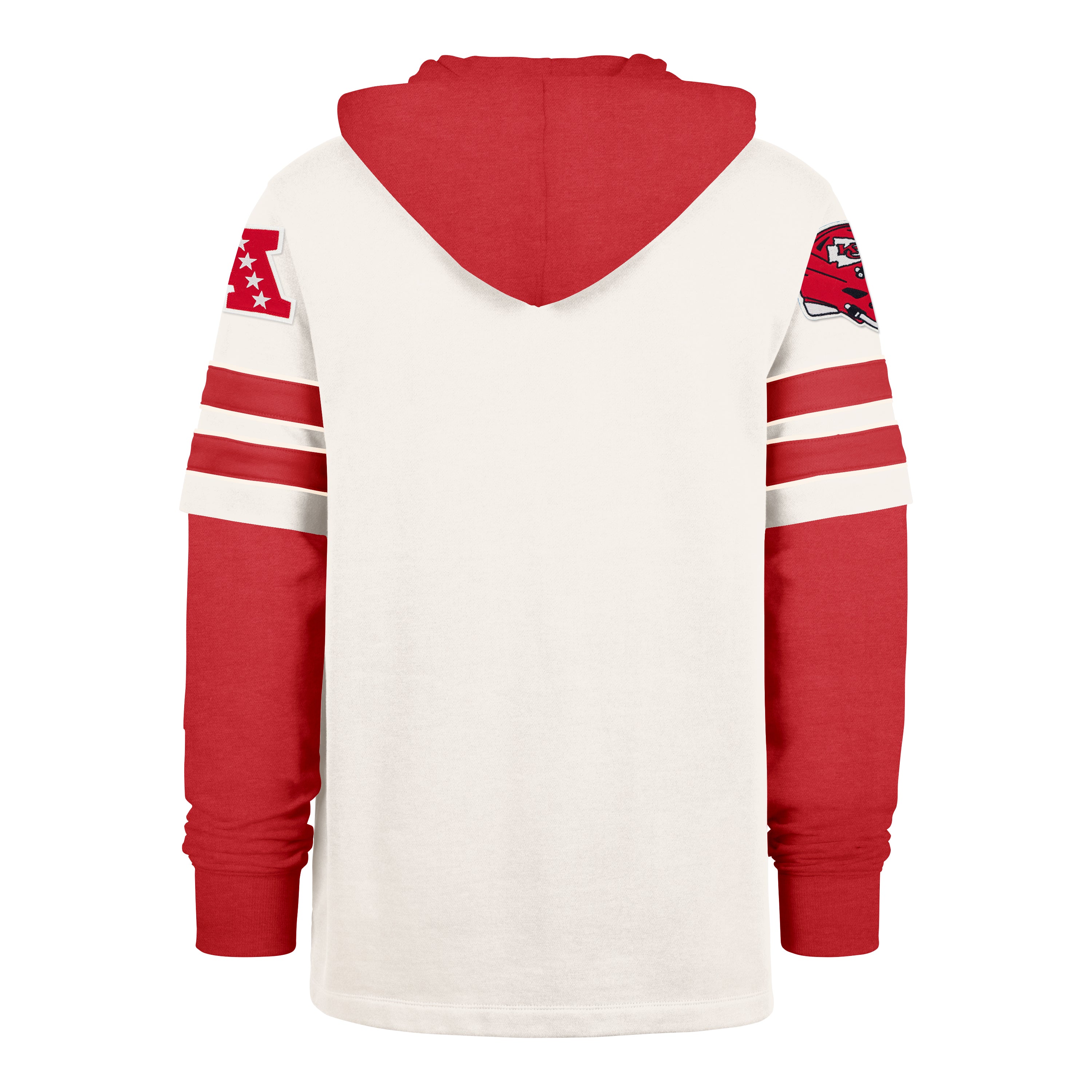 Sudadera '47 Kansas City Chiefs NFL Split Zone II heavyweight hoodie en algodón y poliéster, bordado al frente con nombre y logo de los Chiefs, casco y nombre bordado en manga derecha, logo NFL en manga izquierda