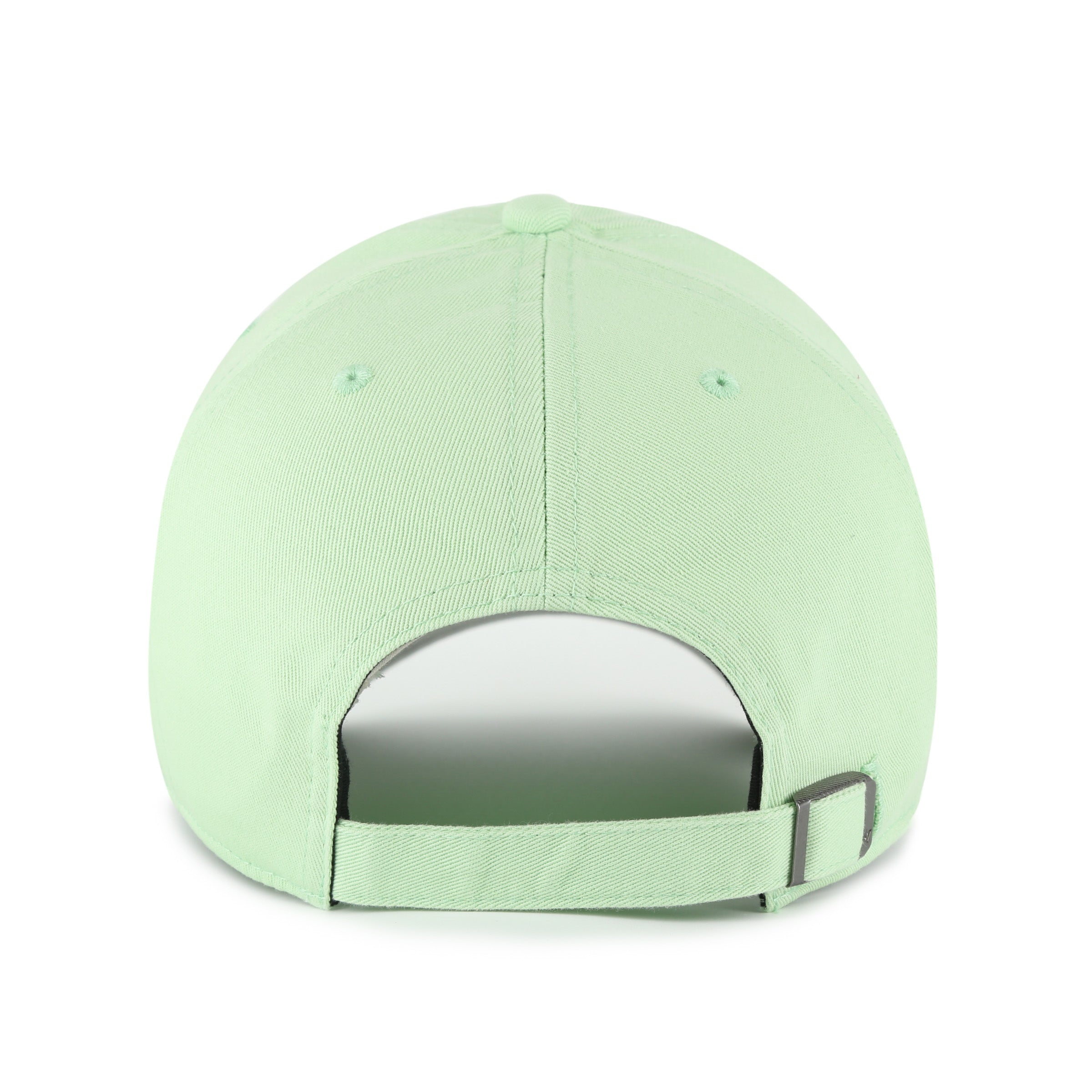 Gorra '47 Clean Up New York Yankees MLB Base Runner Script en algodón verde claro, visera curva sin estructura con logo script monochrome de los Yankees bordado al frente y emblema '47 en el lateral, cierre strapback ajustable