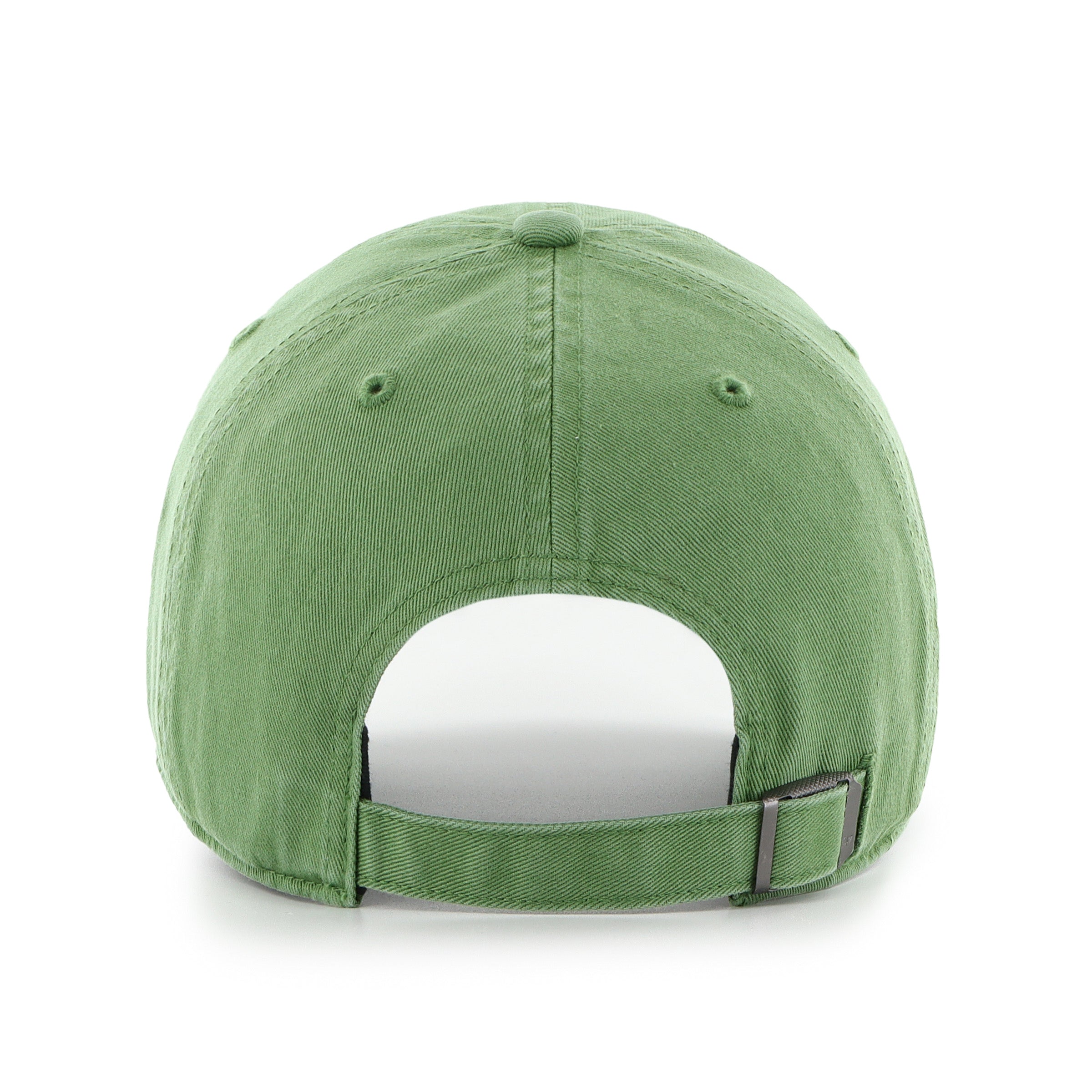 Gorra '47 Clean Up New York Yankees MLB Base Runner Script en algodón color verde olivo, visera curva sin estructura con logo script monochrome de los Yankees bordado al frente y emblema '47 en rosa en el lateral, cierre strapback ajustable