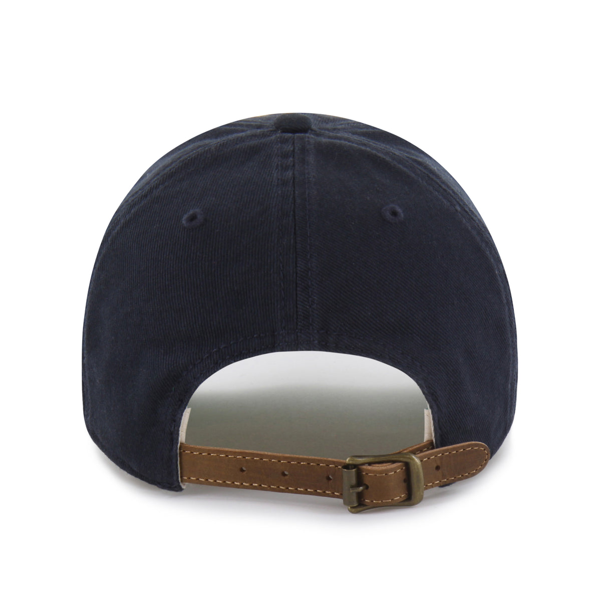 Gorra Detroit Tigers '47 Clean Up Pinch Front azul marino, 5 paneles con frente presionado, bordado Chain Side Stitch en lateral, logo Tigers al frente, emblema '47 en lateral izquierdo