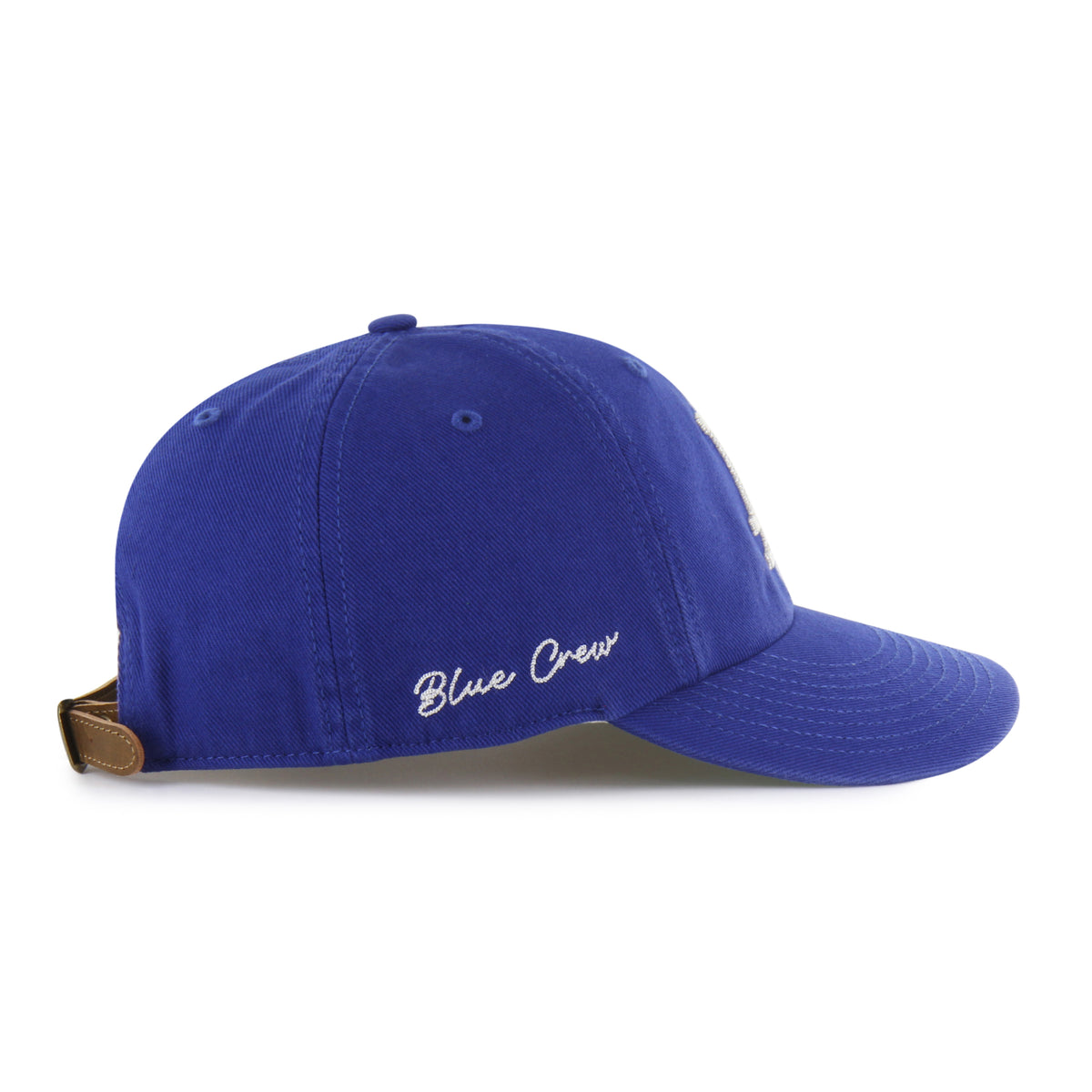 Gorra Los Angeles Dodgers '47 Clean Up Round Visor azul rey, visera redonda, bordado Chain Side Stitch en lateral, logo Dodgers al frente, emblema '47 en lateral izquierdo
