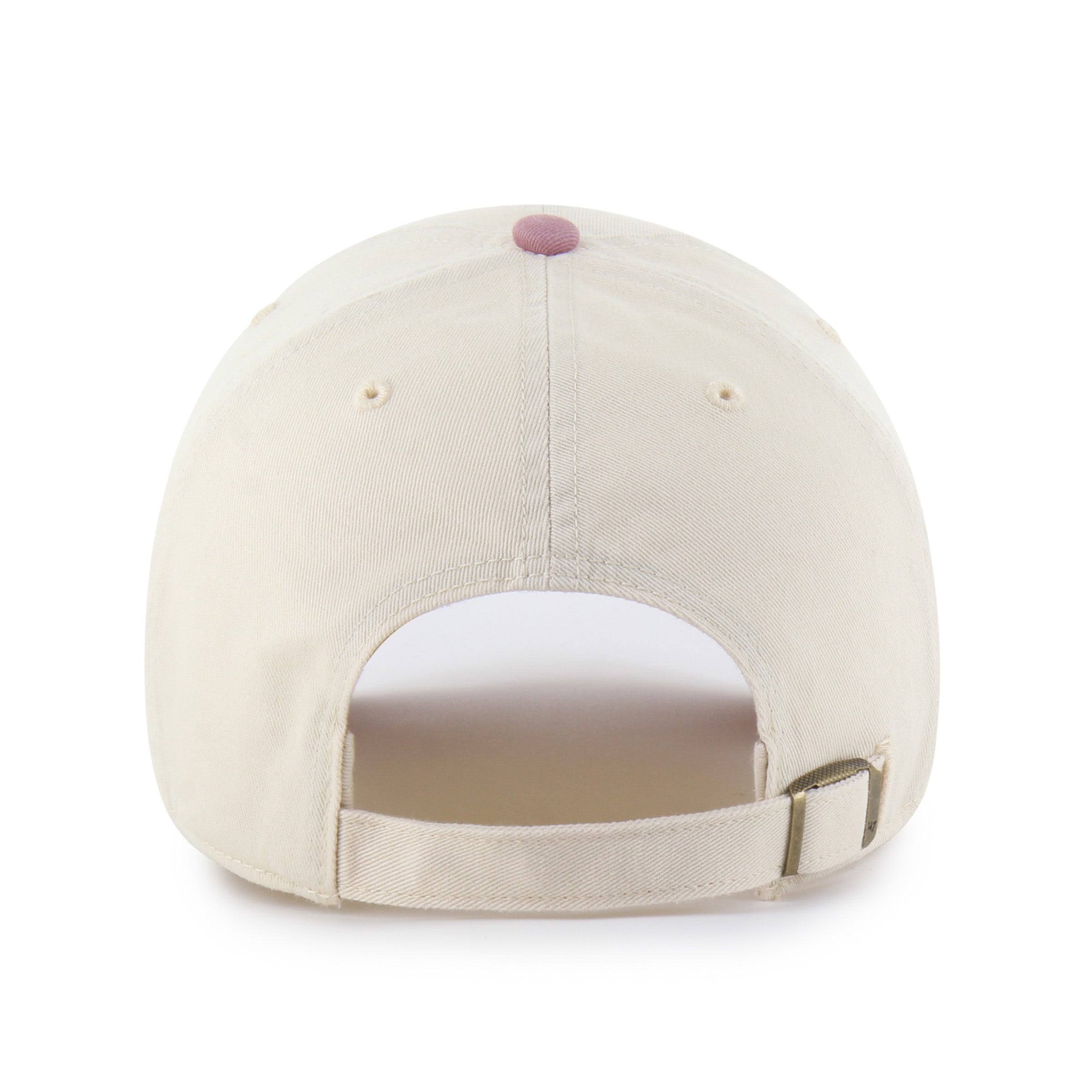 Gorra '47 Clean Up Two Tone de New York Yankees en color natural y rosa, algodón curva sin estructura con strapback ajustable y logo bordado MLB al frente