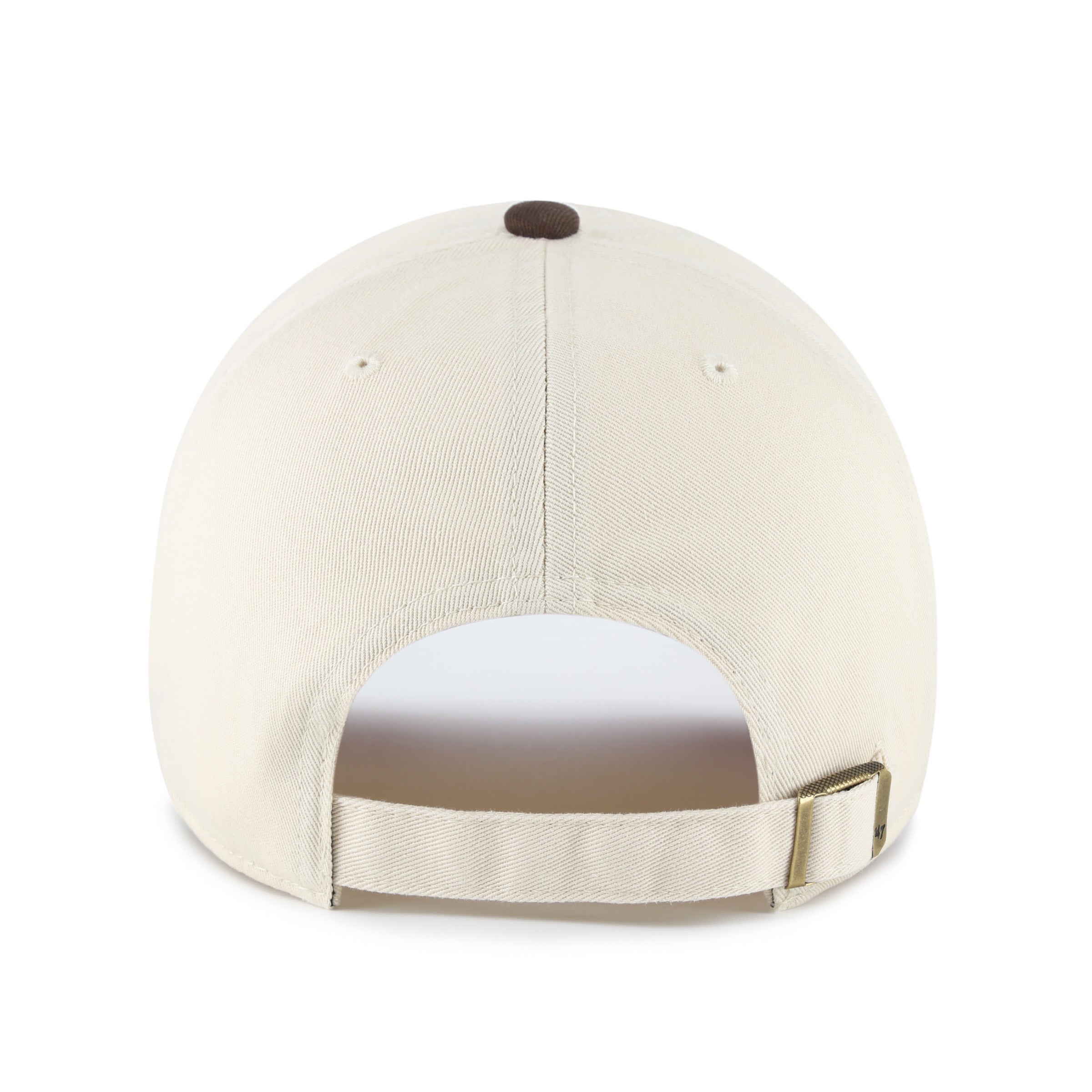 Gorra '47 Clean Up Two Tone de New York Yankees en color natural y café, algodón curva sin estructura con strapback ajustable y logo bordado MLB al frente
