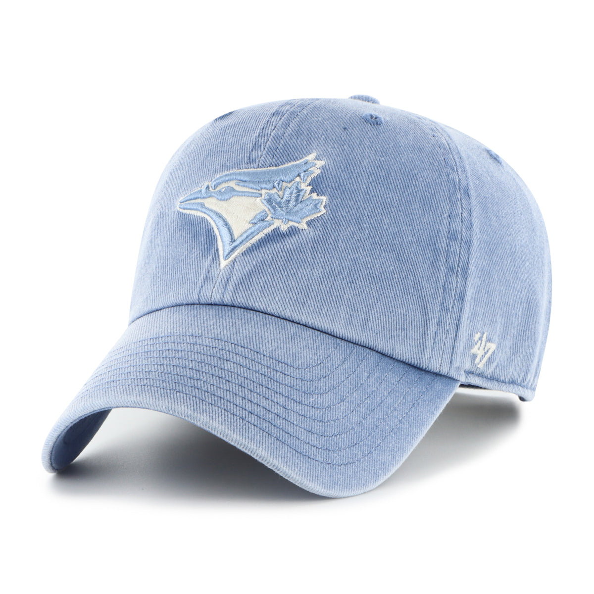 Gorra '47 Clean Up Toronto Blue Jays MLB Pigment en algodón azul con efecto deslavado, visera curva sin estructura con logo de los Blue Jays bordado al frente y emblema '47 en el lateral, cierre strapback ajustable