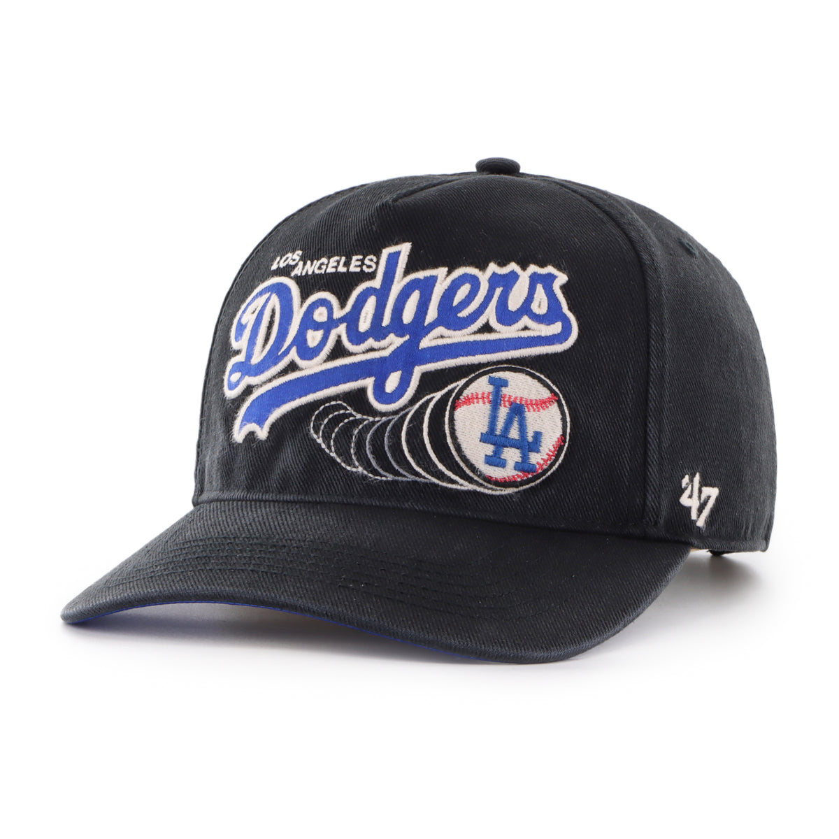 Gorra '47 Hitch Relaxed Fit Los Angeles Dodgers MLB Charlton color Negro 72, bordado frontal con logo y nombre del equipo, ajuste Snapback