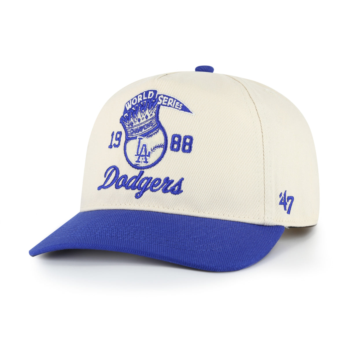 Gorra '47 Hitch Los Angeles Dodgers MLB Cooperstown World Series beige en algodón, diseño two tone con logo y nombre Dodgers bordado al frente y snapback ajustable
