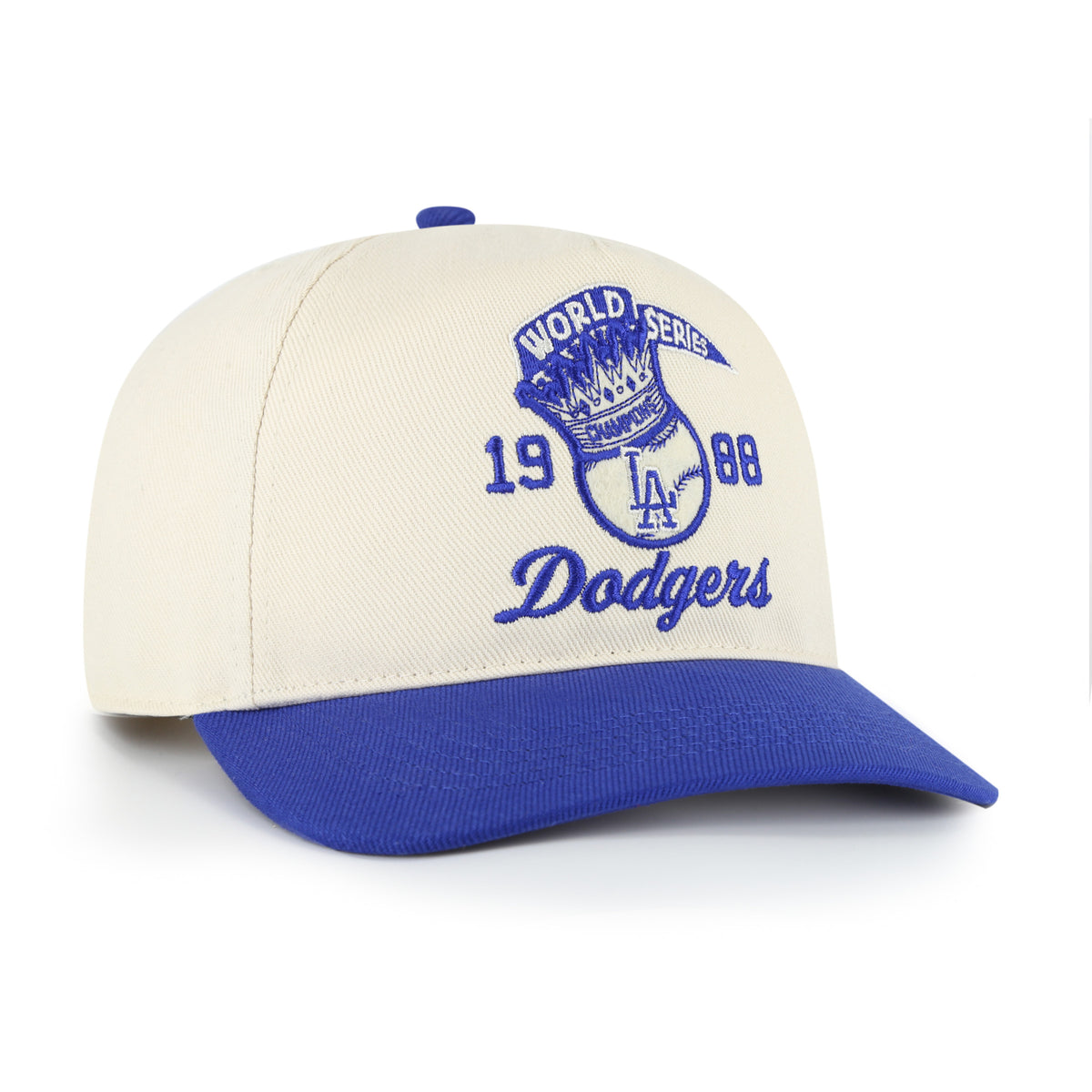 Gorra '47 Hitch Los Angeles Dodgers MLB Cooperstown World Series beige en algodón, diseño two tone con logo y nombre Dodgers bordado al frente y snapback ajustable