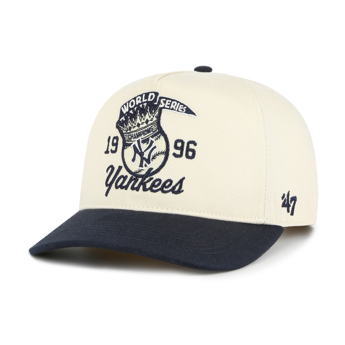  Gorra '47 Hitch New York Yankees MLB Cooperstown World Series beige en algodón, diseño two tone con logo y nombre Yankees bordado al frente y snapback ajustable