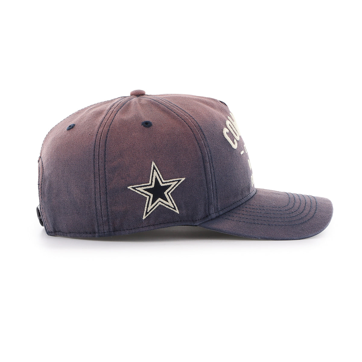 Gorra '47 Hitch RF Dallas Cowboys NFL Dusted Laramie azul en algodón con acabado desgastado, nombre Cowboys bordado al frente, logo lateral y snapback ajustable