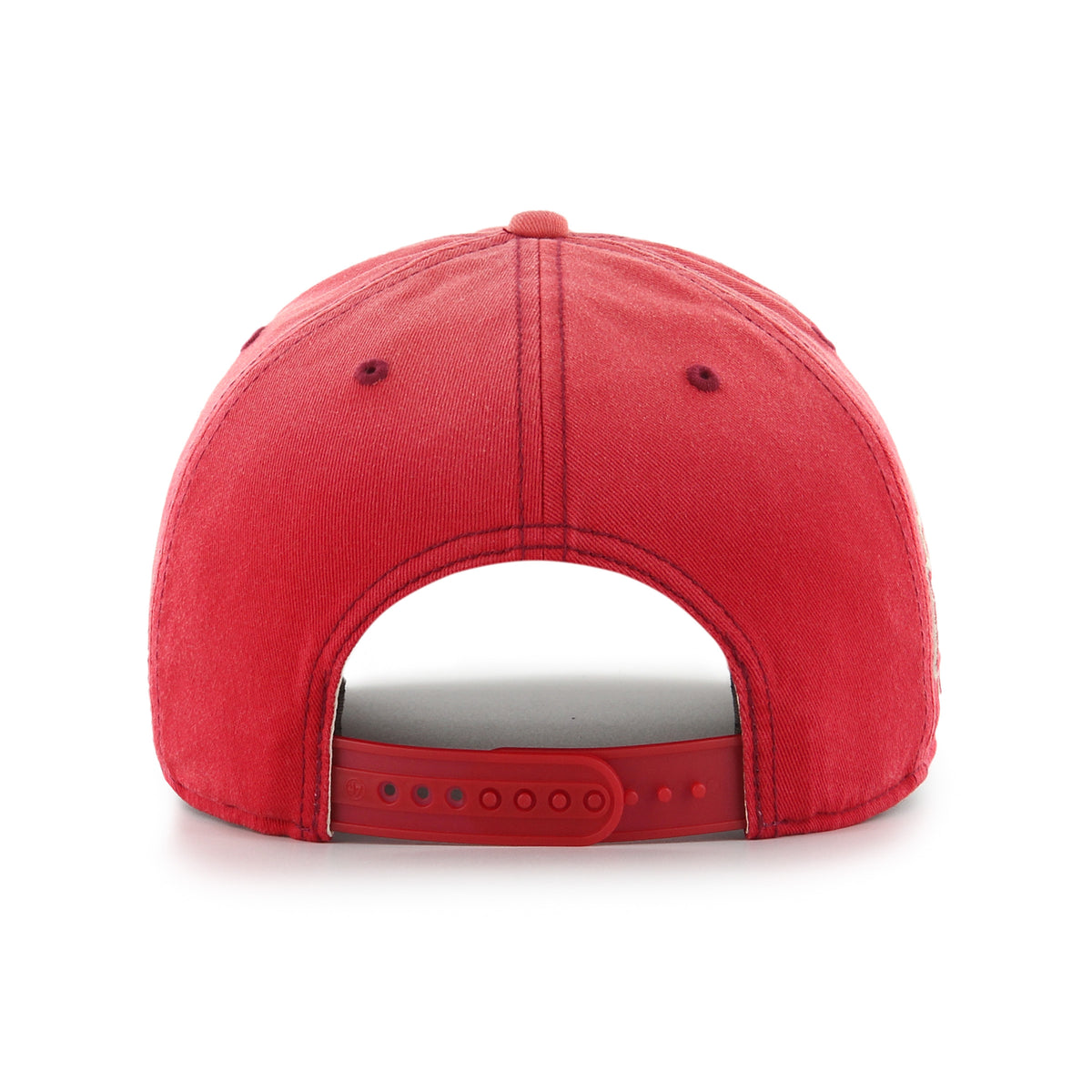 Gorra '47 Hitch RF Kansas City Chiefs NFL Dusted Laramie rojo en algodón con acabado desgastado, nombre Chiefs bordado al frente, logo lateral y snapback ajustable