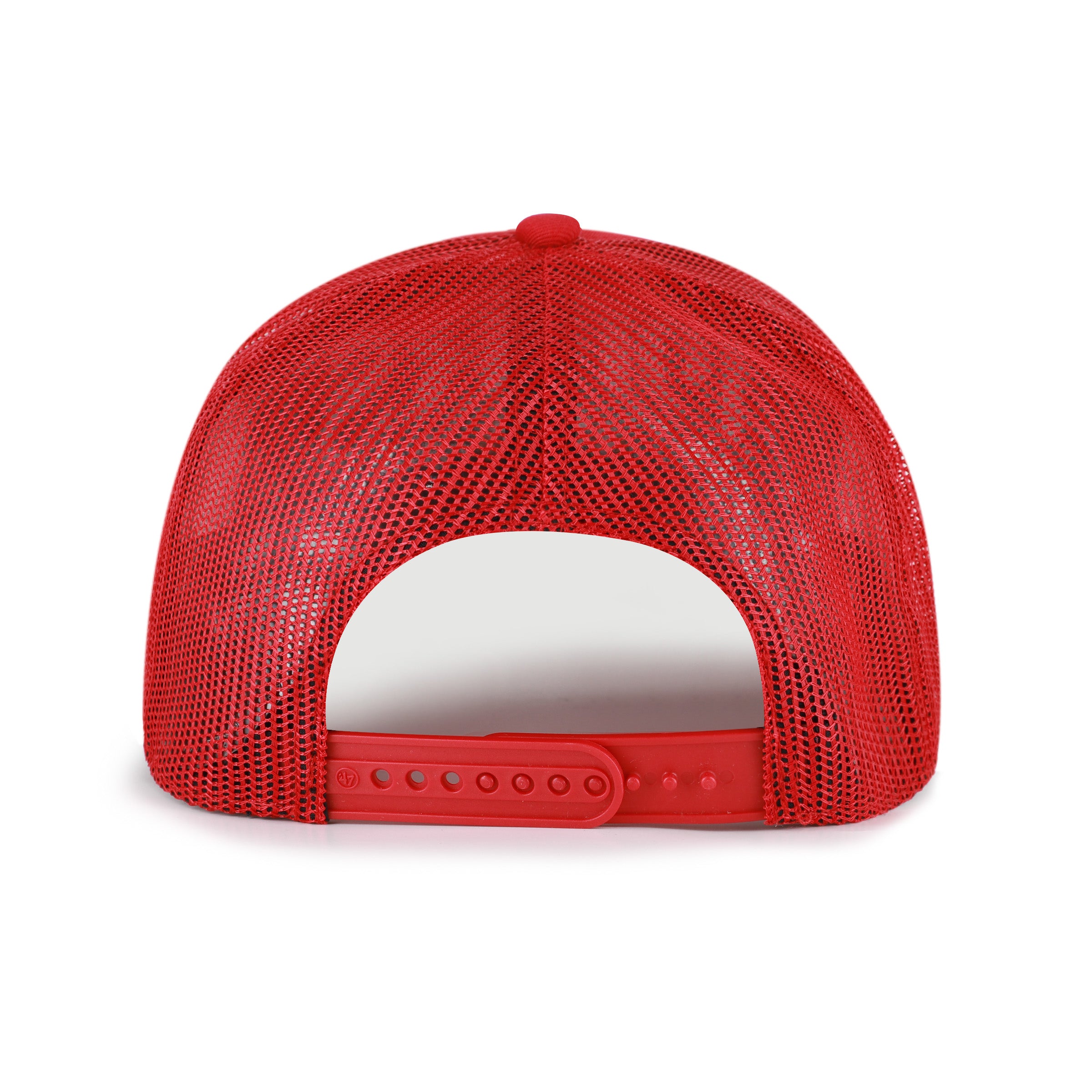 Gorra '47 Hitch San Francisco 49ers NFL Deluxia en rojo, algodón con malla mesh trasera, visera semicurva con estructura, logo y nombre de los 49ers bordado al frente y emblema '47 lateral, cierre snapback ajustable
