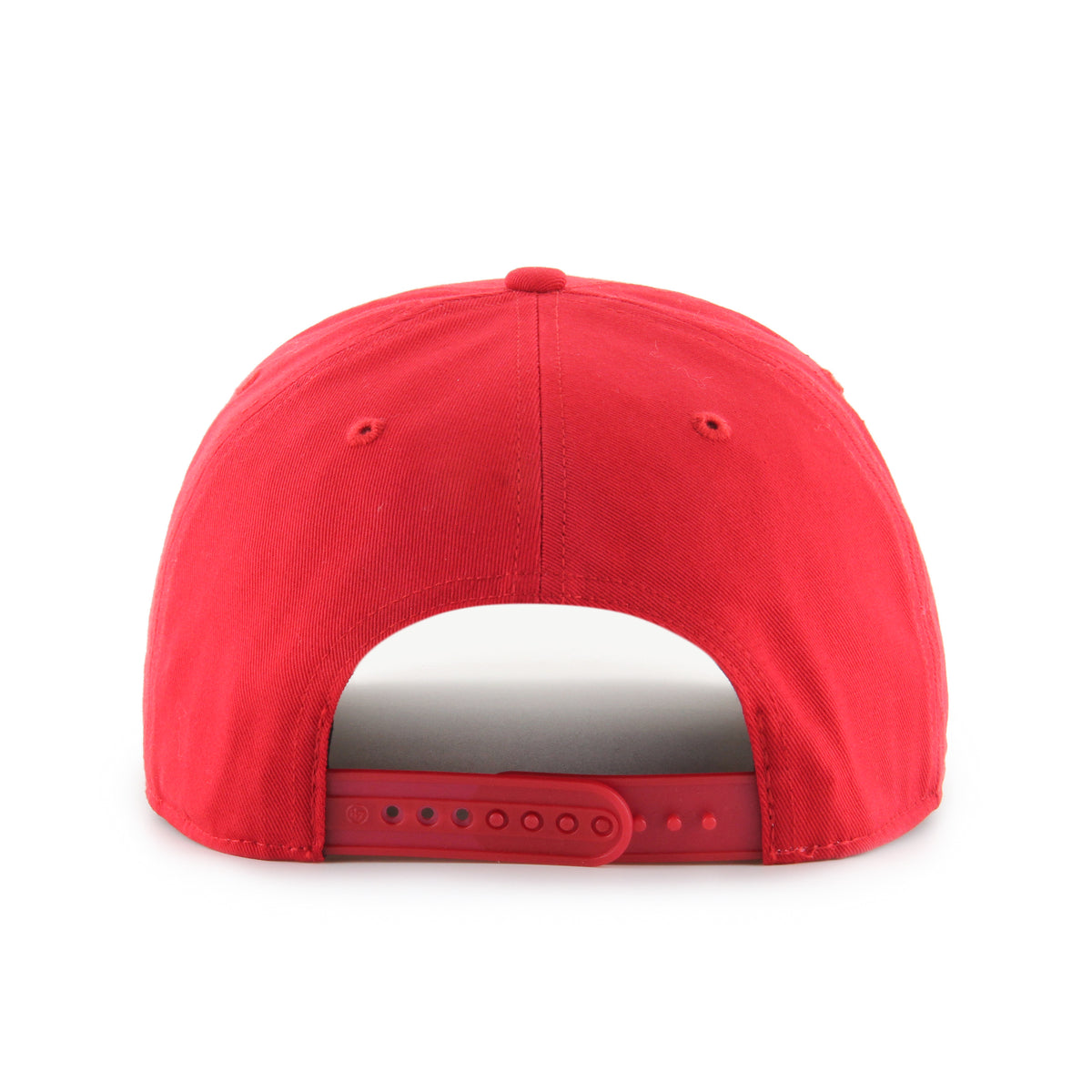 Gorra '47 Hitch RF Kansas City Chiefs rojo en algodón con cordón en visor, ciudad bordada al frente, logo Chiefs lado derecho y snapback ajustable