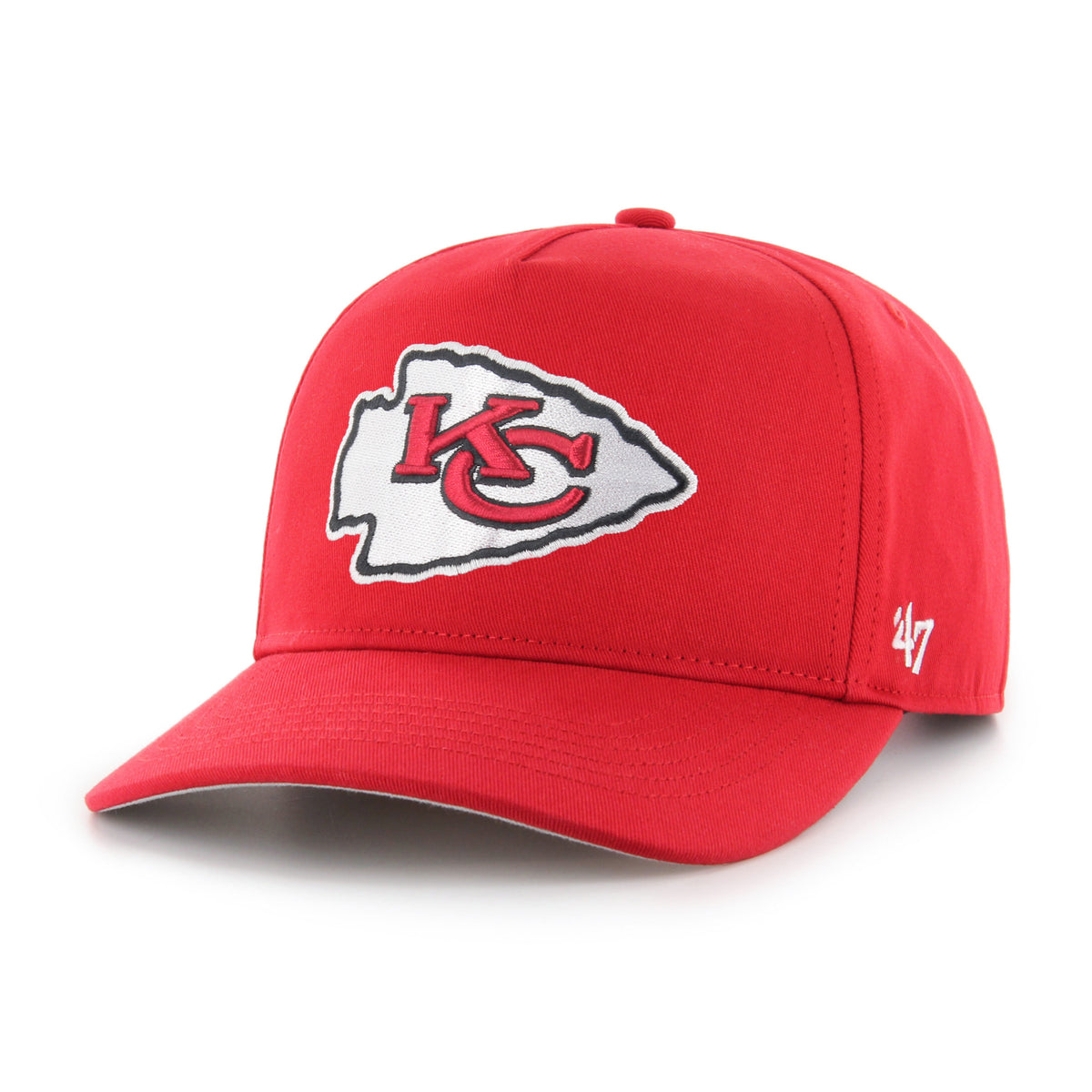 Gorra '47 Hitch RF Kansas City Chiefs rojo en algodón con cordón en visor, ciudad bordada al frente, logo Chiefs lado derecho y snapback ajustable