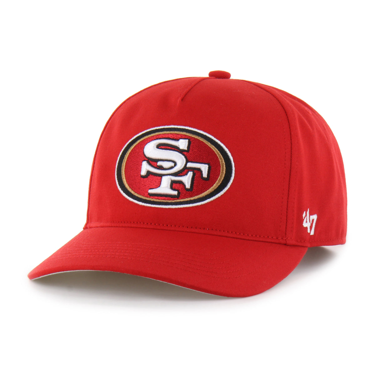Gorra '47 Hitch RF San Francisco 49ers rojo en algodón con cordón en visor, ciudad bordada al frente, logo 49ers lado derecho y snapback ajustable