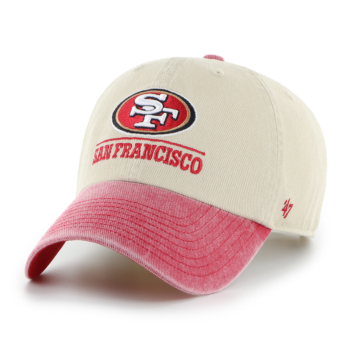 Gorra '47 Clean Up San Francisco 49ers NFL Logo Line Two Tone color beige en algodón, logo y nombre 49ers bordado al frente y strapback ajustable