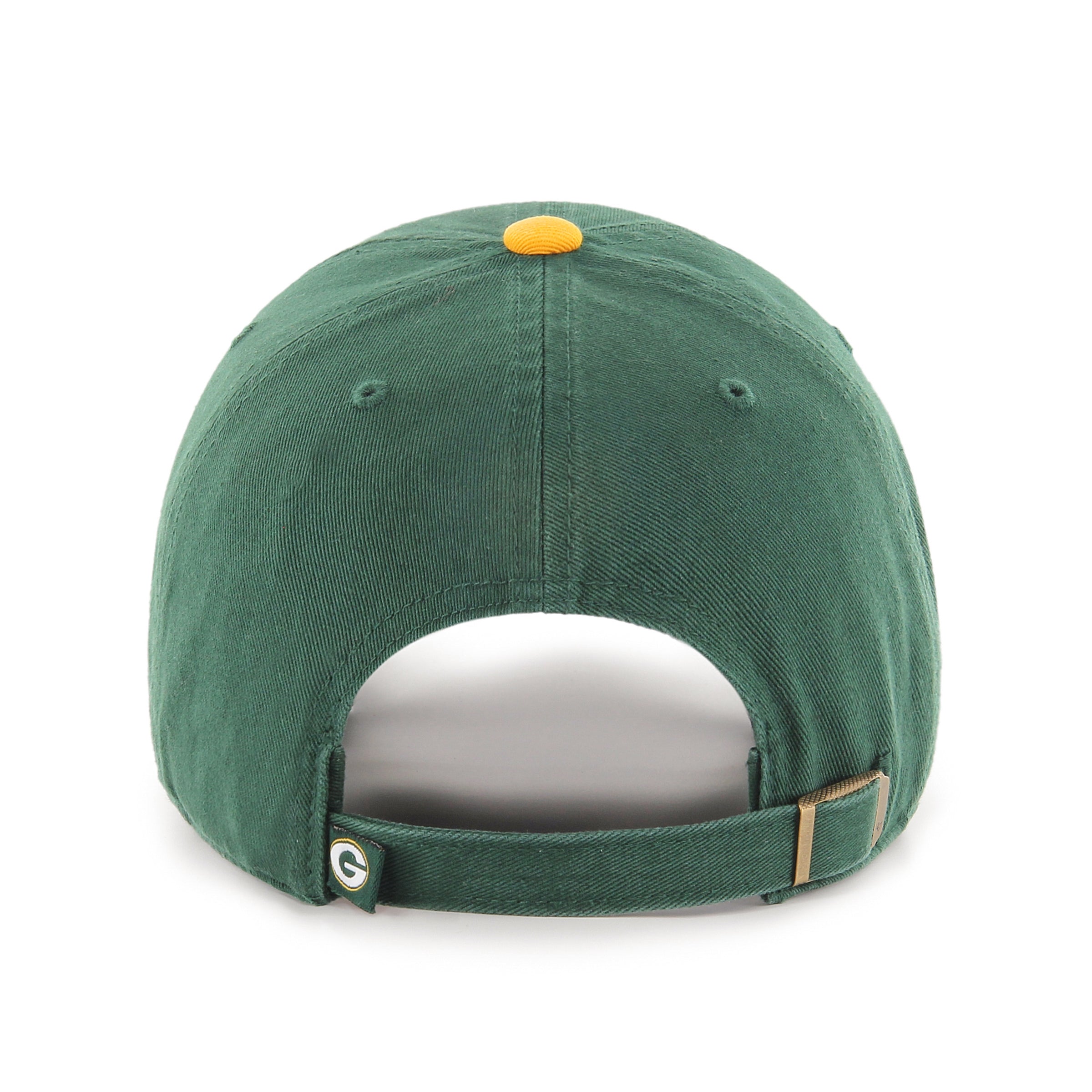 Gorra '47 Clean Up Green Bay Packers NFL Two Tone en algodón verde, visera curva sin estructura con logo bordado de los Packers al frente y emblema '47 en el lateral, cierre strapback ajustable