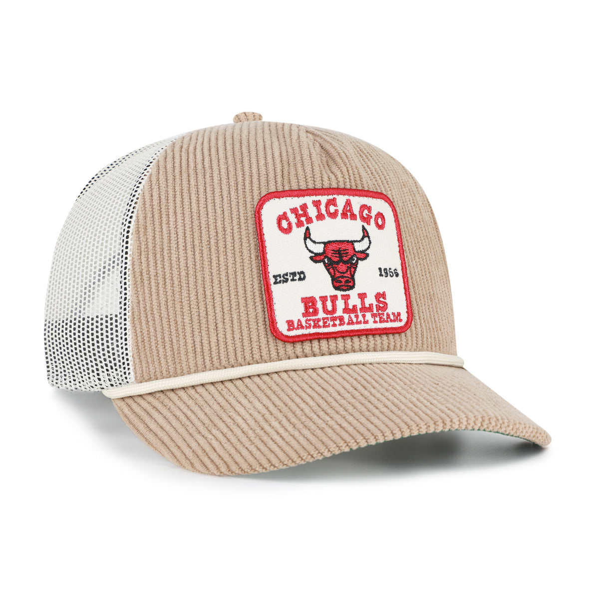 Gorra '47 Hitch RF Chicago Bulls NBA Cord Land caqui en pana con malla mesh trasera, plate con logo y nombre Bulls bordado al frente y snapback ajustable