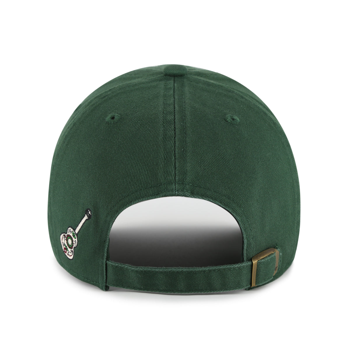 Gorra '47 Clean Up México Collection City Icon verde oscuro en algodón con Ángel de la Independencia y M bordados al frente, guitarra bordada en la espalda y strapback ajustable