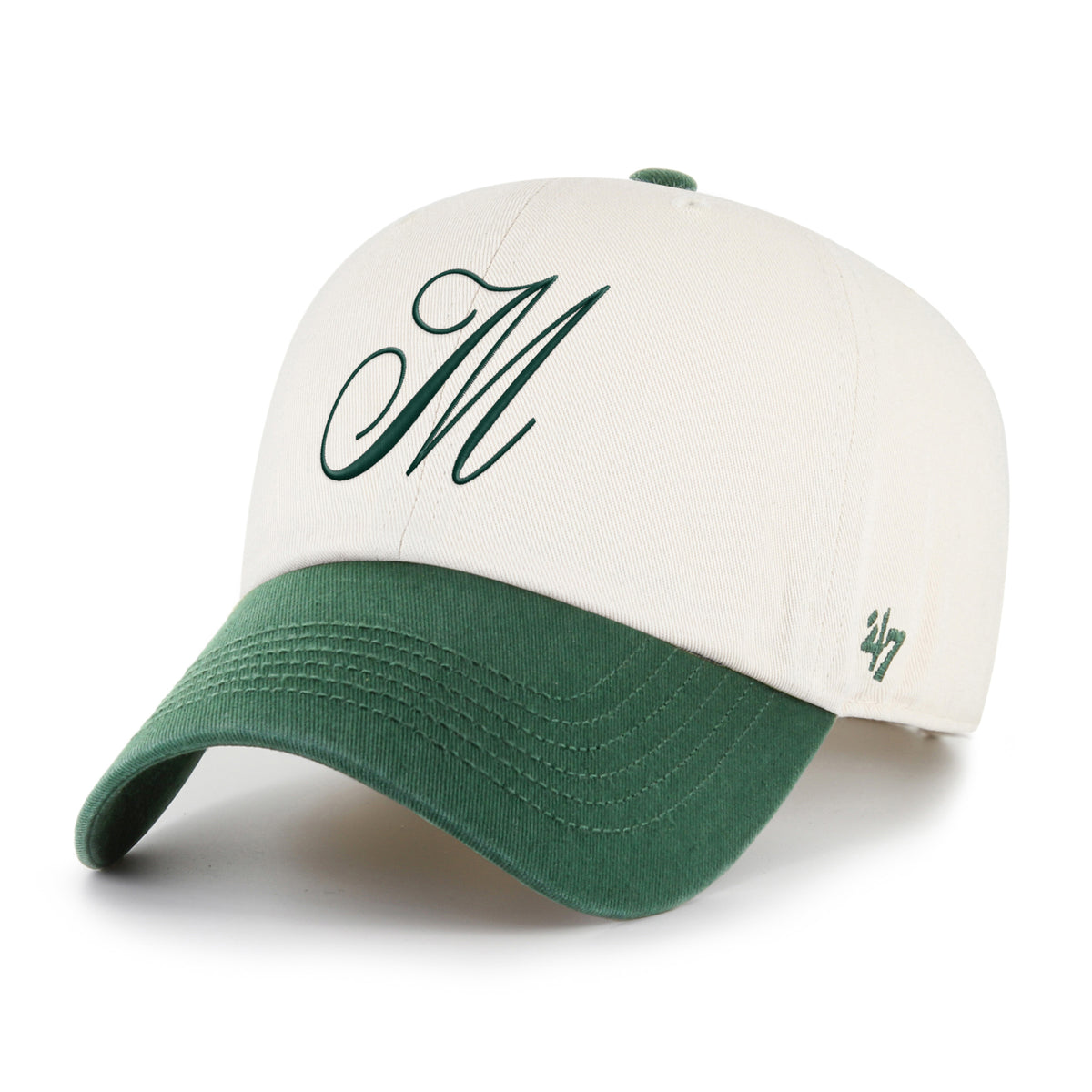 Gorra '47 Clean Up México Collection Two Tone beige con verde, en algodón con M bordada al frente y strapback ajustable