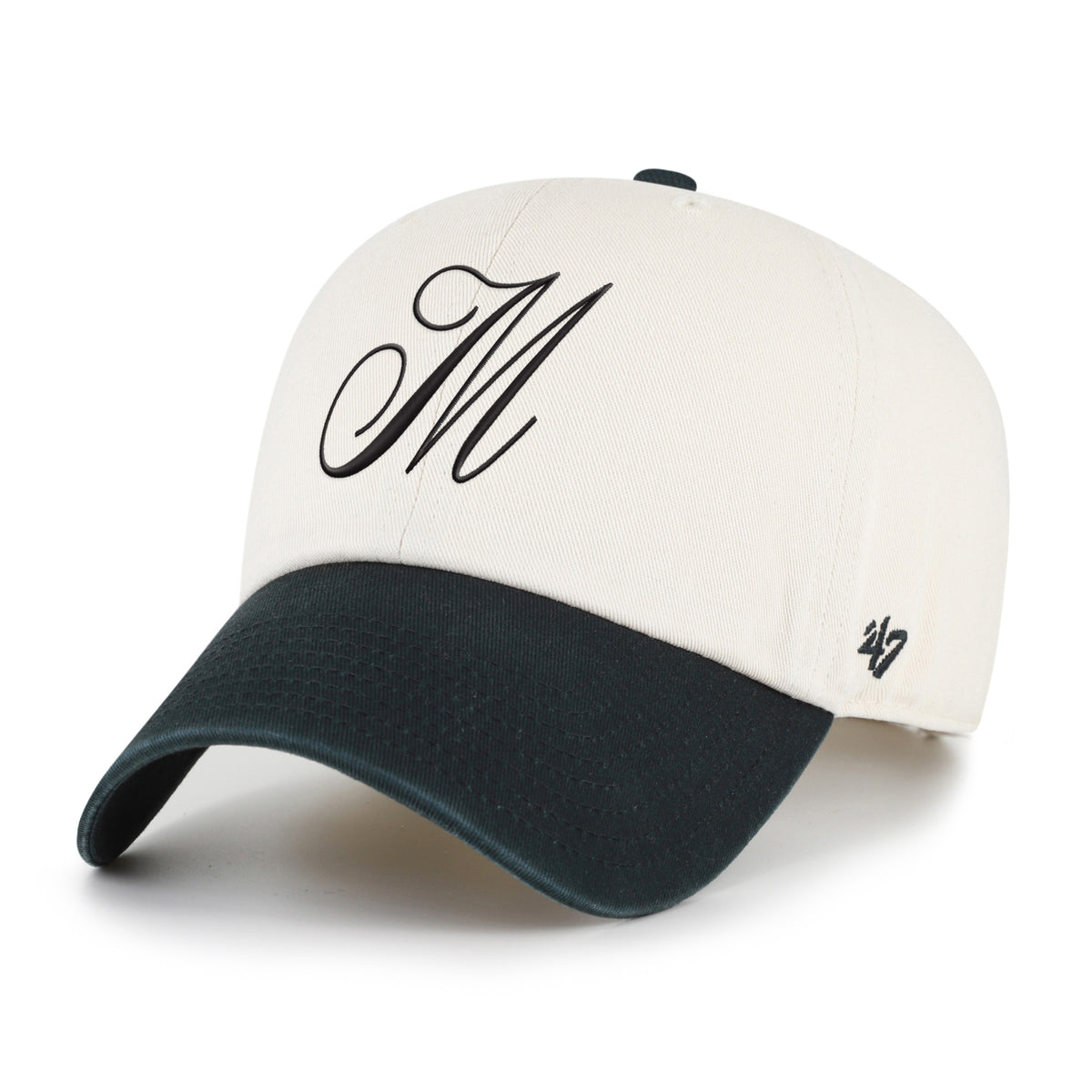 Gorra '47 Clean Up México Collection Two Tone beige con negro, en algodón con M bordada al frente y strapback ajustable